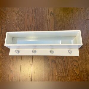 White Shabby Chic Mirrored Wall Shelf with Decorative Crystal Knobs